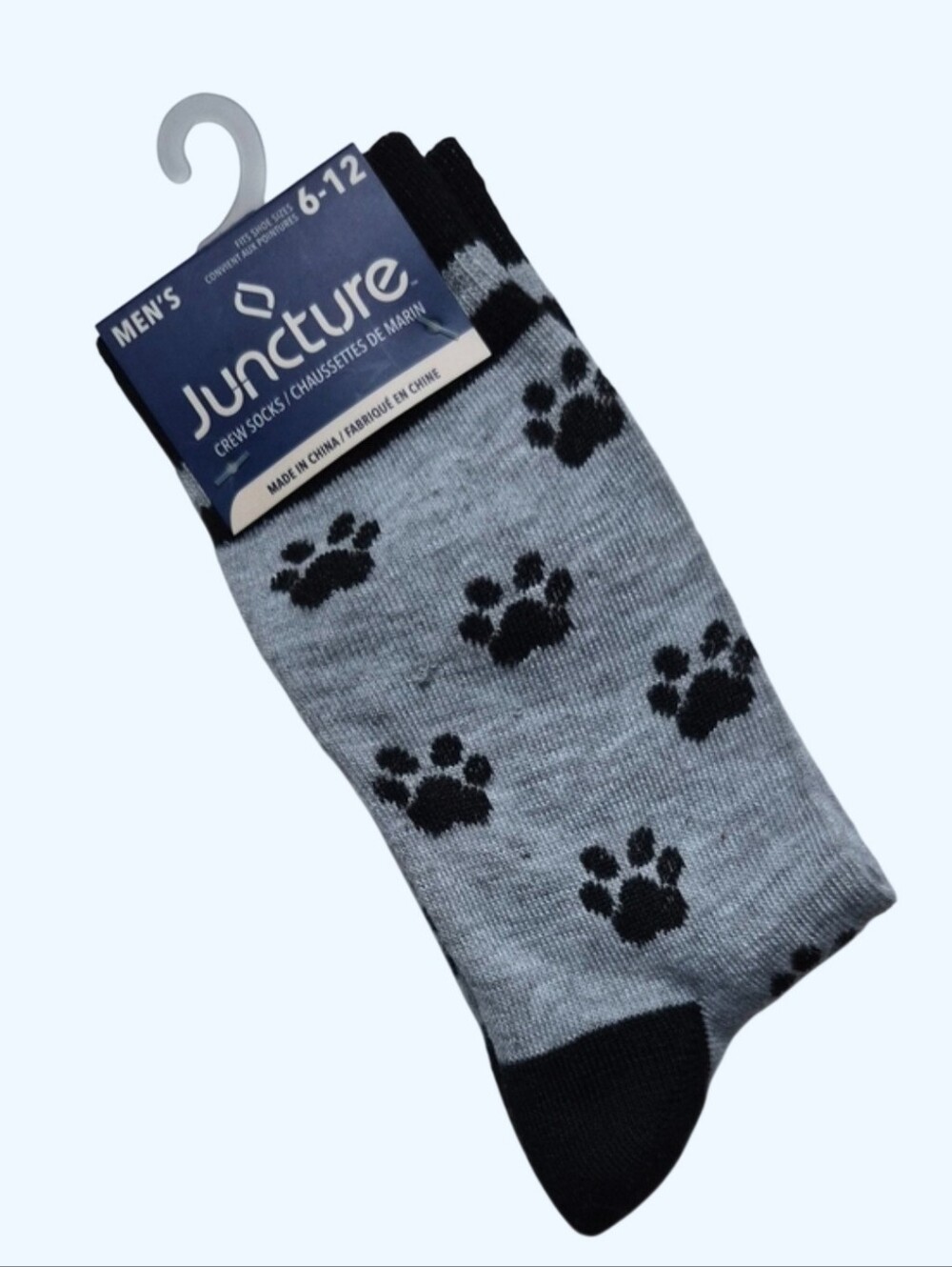 Juncture Mens Socks Pawprints Grey And Black Shoe Size 6-12